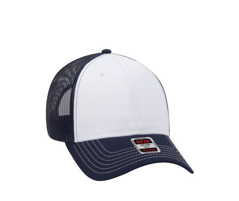 White/Navy Trucker Cap - Red Elephant